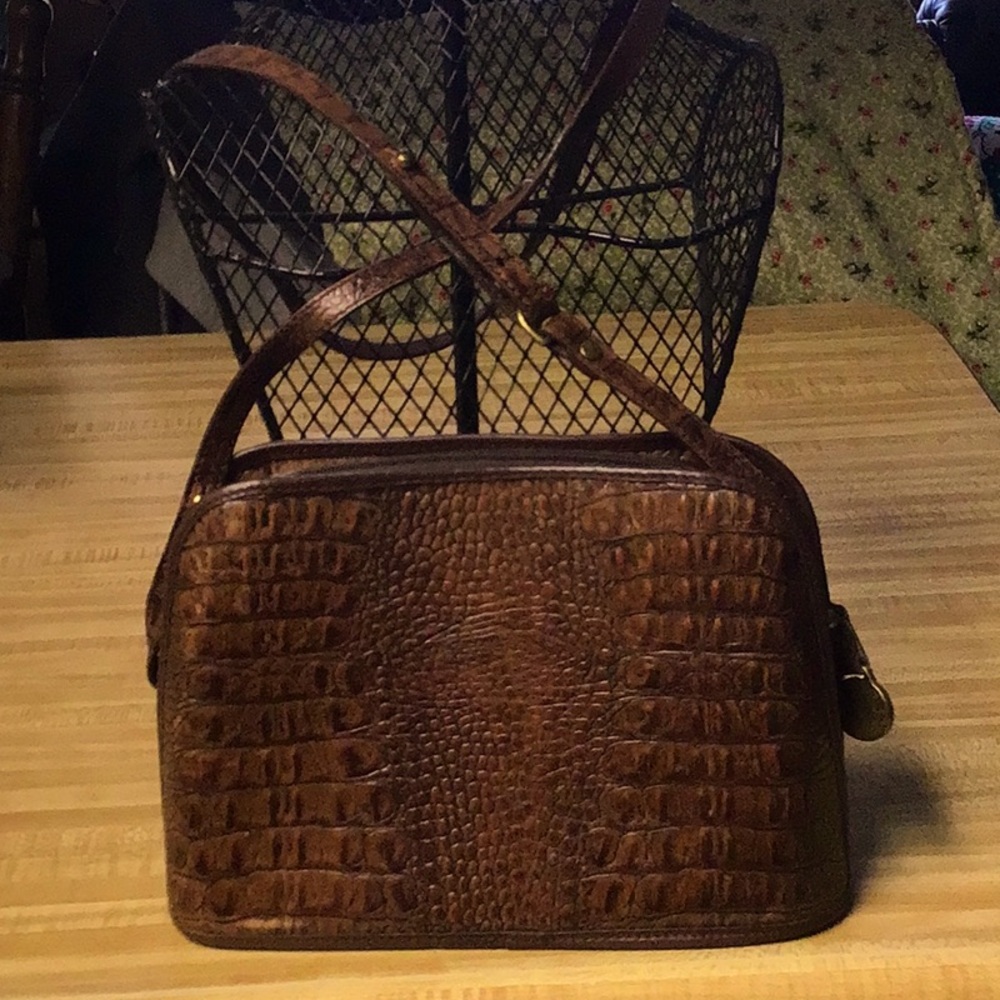 Brahmin Brown Croc-Embossed Crossbody Bag